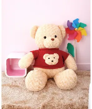 голяма 60 см, бежов плюшено мече играчка плюшен, с червен свитером мечка кукла мека възглавница подарък за рожден ден b0579