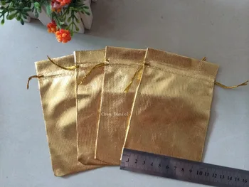 100 броя 10x15 см Златно Сатен Подаръчни Пакети С Завязками за бижута подарък Чанта