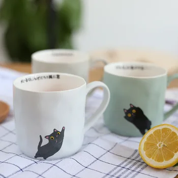 Скандинавска ретро чашата за кафе на Японски карикатура на котка керамична чаша чаша за закуска мляко и плодов сок