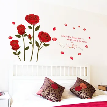 Червена Роза, Животът Цвете Цитат 45*60 см Стикери За Стена на Спалня Начало Декор PVC Стикери За Стена Романтична Сватбена Украса Изкуство