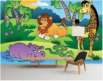 Потребителски снимки тапети за стените, 3 d стенописи Детска стая, детска градина карикатура лъв горското животно ТЕЛЕВИЗИЯ фон тапети