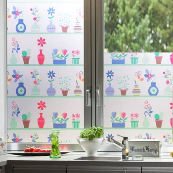 Цветна ваза с изображение электростатическая matte стикер на прозореца баня стъклена филм кухня, разтегателна врата, балкон непрозрачна прозорец филм