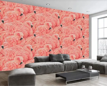 Ръчно рисувани червено фламинго Европейска фреска, фон стена-професионални тапети по поръчка