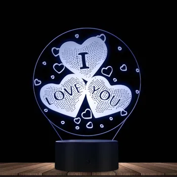Романтична обичам Те в един Любящ сърце 3D Визуални Лампа Оптична Илюзия за лека нощ, Подарък за Свети Валентин, Сватбен Декор Настолна Лампа