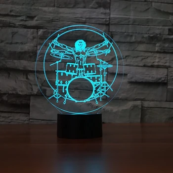 Барабанная Инсталиране на 3D Илюзия лека нощ Рок Музикални Инструменти Led нощна светлина Настолна Настолна Лампа 7 Цвята Променящата Детски Спален Лампа