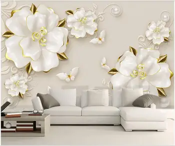 Потребителски стенописи 3d фото тапети с Релефни цветя Рози Екрю Украса начало декор хол тапети за стените, 3 d, на роли