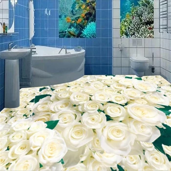 beibehang Потребителски стенни тапети топла и романтична бяла роза дебела износостойкая 3D етаж хол декорация на баня