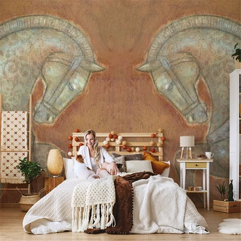 Обичай американски ретро боен кон тапети, стенни покрития за хола диван спалня, веранда рисувани стенни ТЕЛЕВИЗИЯ фон 3D стикери за стена