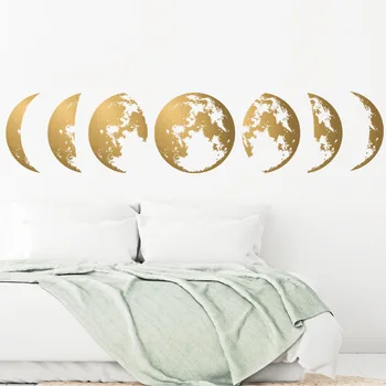 Творчески Фаза на Луната 3D Стикери За Стена Дневна Спалня Монтиране на Украса САМ Художествени Етикети Стенни Картини за Фон Начало Декор Злато