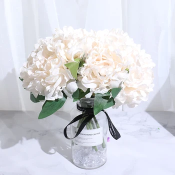 5 бр. голяма хортензия изкуствени цветя божур най-високо качество за дома сватбена украса на хола букет голям фалшив цвете бял