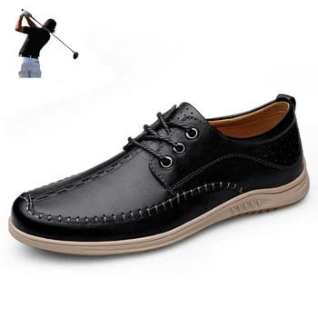Мъжки Обувки За Голф от Волска Кожа, Кафяви Обувки за Голф цвят каки, Мъжки Обувки от Естествена Кожа, Улични Маратонки за Голф, Мъжки Спортни Обувки, Трева