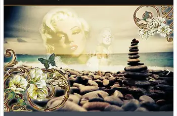Индивидуални 3d снимката на 3d тапети и стенни тапети Романтична плажната камъчета сърцето Монро декорация на всекидневна