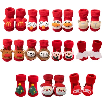 Коледни и Зимни Детски Червени Чорапи, Долни Мини Къси Чорапи за Бебета, Мультяшные Творчески Пособия за Обучение на Ходене, за Приятел, Идеални Подаръци