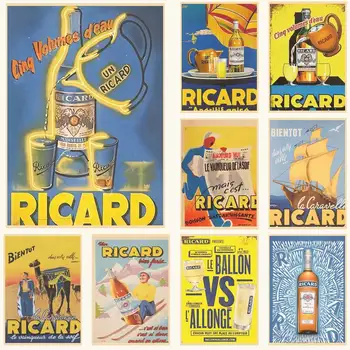 Ricard бира, вино ПЛАКАТ Ретро Постер Домашен Бар, Кафене и Художествена Стикер На Стената Колекция от Снимки за Тапети Декорации