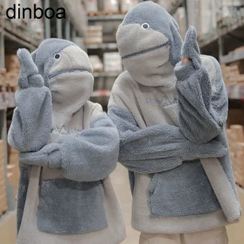 Dinboa-2022 Кавайная Hoody с качулка във формата на акула Y2k на Жената е Мило и Забавно Палто, Корейската Мода, Свободна Универсална Дебела hoody голям размер, Отгоре с качулка