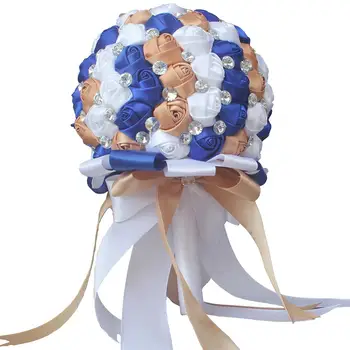 1 бр./лот, бял, син, Красива, украсена с мъниста, кристална булчински букет цветя на булката, изкуствен сапфир, перлени букети за младоженци
