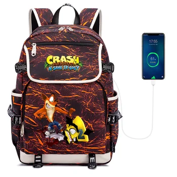 Игра Crash Bandicoot Оксфорд Многофункционално USB Зареждане Раници За Мъже Пътна Чанта За Жени Студенти Раница За Лаптоп