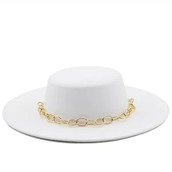 Проста Златна верижка в Британския стил, зимна вълна однотонная Класическа фетровая шапка, мъжки и дамски панама, джаз шапка 9,5 см, С Широка Периферия, Големи Филц Шапки