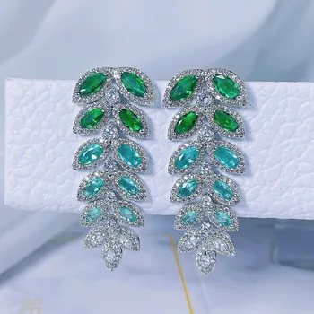 Нов Дизайн На Дълги Увиснали Листа Обеци С Пискюли Модни Бижута Окачване Зелен Камък Crystal Висящи Обеци За Жени Подаръци