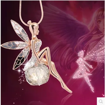 2021New За Жени Crystal Блестящи Страхотна Кристали Крила на Ангел Дългата Верига Вечерни Висулка Верижки И Колиета Пуловер Верига Модни Бижута