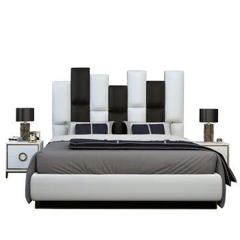 Нова проста и лесна луксозна постмодернистская кожено легло 1.8 m малък апартамент метални двойно легло кожено легло за съхранение