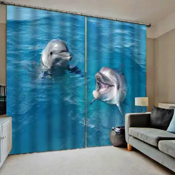 Обичай 3D Плътни Завеси делфин Снимка Завеси Дневна Спалня Модерна Готови Завеси