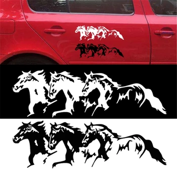 3 Коня Във Формата На Животни Стикер На Колата Стикер Мода Творчески Черно Бяла Украса На Автомобила Външни Аксесоари
