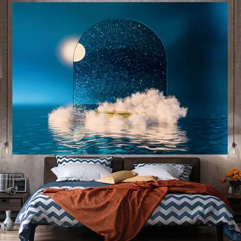 Прозорец Луната Гоблен Стенен Кошмарен Килим Рисувани Стенни Стенен Интериор На Спалнята