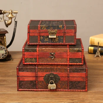 Ретро Кутия За Съхранение на Бижута Файл на Парола за Заключване с Катинар Дървена Кутия за Ретро Кутия За Съхранение на Антични Дървена Кутия за Декорация