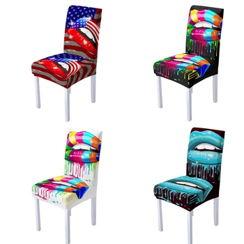 3D Дигитален Печат Ликра Калъф за Стол за Трапезария Секси Дамски Калъфи за Столове с Принтом Устни за Декорация на Всекидневна