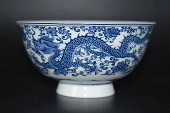 Изискани китайски Бяло-сините Порцеланови Чаши с ръчно рисувани Дракон Марка Qianlong