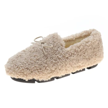 LINJW/2022, есенно-зимни дамски прости обувки на равна подметка, Удобни дамски фини обувки с кръгло бомбе, меки плюшени топли работни обувки на плоска подметка