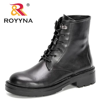 ROYYNA/Новост 2022 г.; дизайнерски меки обувки от естествена кожа; Дамски Модни Обувки до средата на прасците; дамски зимни Разтеглив, черни Обувки; Feminimo
