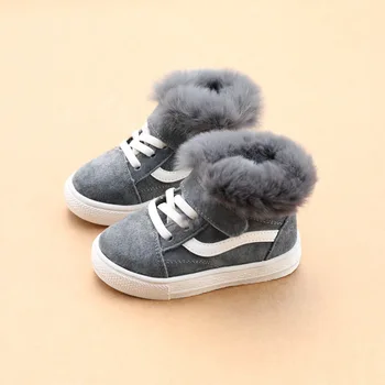 Koovan/детски топли обувки 2021 г. Зимни обувки от естествена кожа с домакинството е заек коса, Плюс Кадифе Ежедневни Памучни обувки от 1 до 3 години Детски зимни обувки