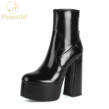 Phoentin/новост 2021 г.; модни ботильоны на платформата и много висок ток; женски пикантни вечерни обувки на масивна токчета, къси ботуши с цип; FT1653