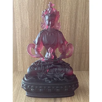 Червеният Цвят Статуя на Буда амитаюса Художествено Стъкло Кристален Скулптура Статуя