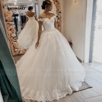 Vestido De Новия Елегантен Винтажное Сватбена рокля с открити рамене 2023 за Жени, дантела, с Аппликацией, Големи Размери, е Роклята на Булката, Robe Mariée