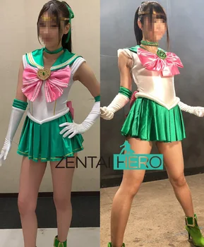 Най-Новият Makoto Секси Японски Аниме Красиво Момиче Ликра Ликра Бял/Зелен Луната Cosplay Костюм Хелоуин Момиче Вечерна Рокля