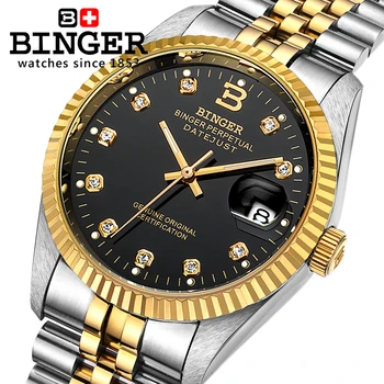 Швейцарски часовници BINGER Мъжки Автоматично Механичен Мъжки часовник Луксозна марка Сапфировые водоустойчиви часовници с Диаманти BG-0373-1