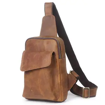 реколта мъжки нагрудная чанта от естествена кожа, Бизнес и Ежедневни градинска чанта-прашка HR-32122