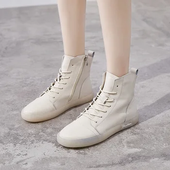 Koovan/Дамски обувки; Новост 2020 г.; дамски обувки в стил ретро от естествена кожа с мека Подметка и висока Берцем; Бели обувки на равна подметка за бременни ; дамски обувки