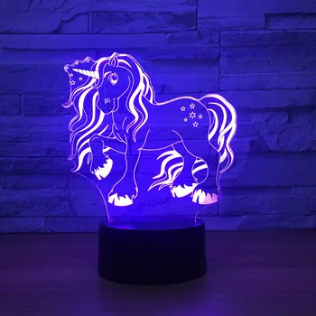 Прекрасен Еднорог Led 3D лека нощ Aminal 7 Цвята Промяна USB Докосване на Ключа на лампата Спалня 3D Настолна Лампа Детска Креативна Играчка, Подарък