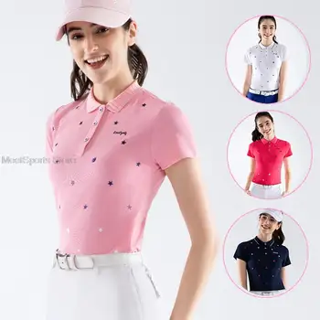 Женска тениска Love Golf с къси ръкави, Приталенные Върхове с Принтом, Женски бързо съхнещи Модни Поло блузи, лятна, спортно Облекло За почивка