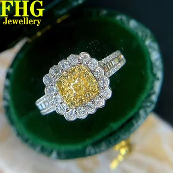 Пръстен от Бяло Злато 9K Au375 0,7 карата с Естествен диамант, пръстен от жълт диамант, Пръстен от Слънцето, Сватба парти, Годежен Пръстен Юбилейното