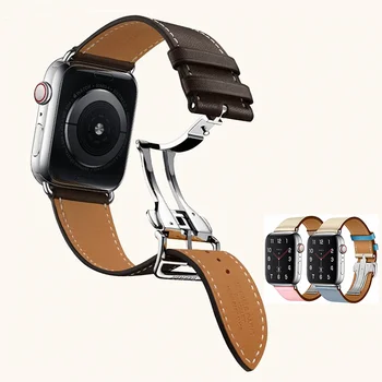 Кожена Каишка За Apple watch band 44 мм 40 мм iWatch band 42 мм 38 мм Тока за колан гривна Apple watch serie 3 4 5 se 6