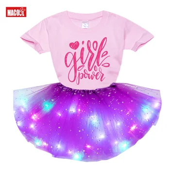Рокля-поличка за Момиченца от 2 до 8 години, Облекло за рожден Ден, Дрехите на Принцеса за Момиченца, Къса тениска с анимационни принтом, Рокля 2 бр