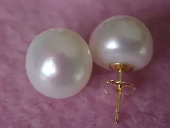 бели естествени обеци от перли от Южните морета AAA 9-10 мм с 14 карата