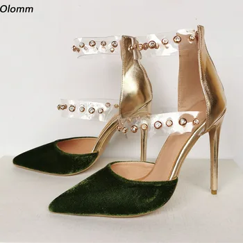Olomm/Нови модни дамски обувки-лодки, чубрица обувки-лодка на висок ток с остър пръсти, красиви вечерни обувки цвят: златист, сребрист, големи размери САЩ 5-15