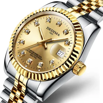 Модерен часовник с метална каишка за двойки, водоустойчиви висококачествени златни часовници, маркови мъжки и дамски студентски календари, златни часовници