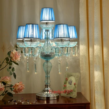 Кристални Настолни Лампи Романтични Сватбени Свещи Вода Синята Настолна Лампа Вила Спалня Нощни И Настолни Лампи Кристална Лампа